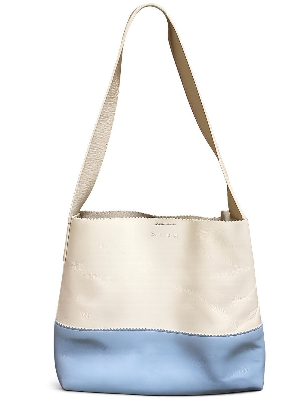 Vintage y2k HYPE Colorblock Faux Leather Shoulder Tote Bag – Cream & Sky Blue